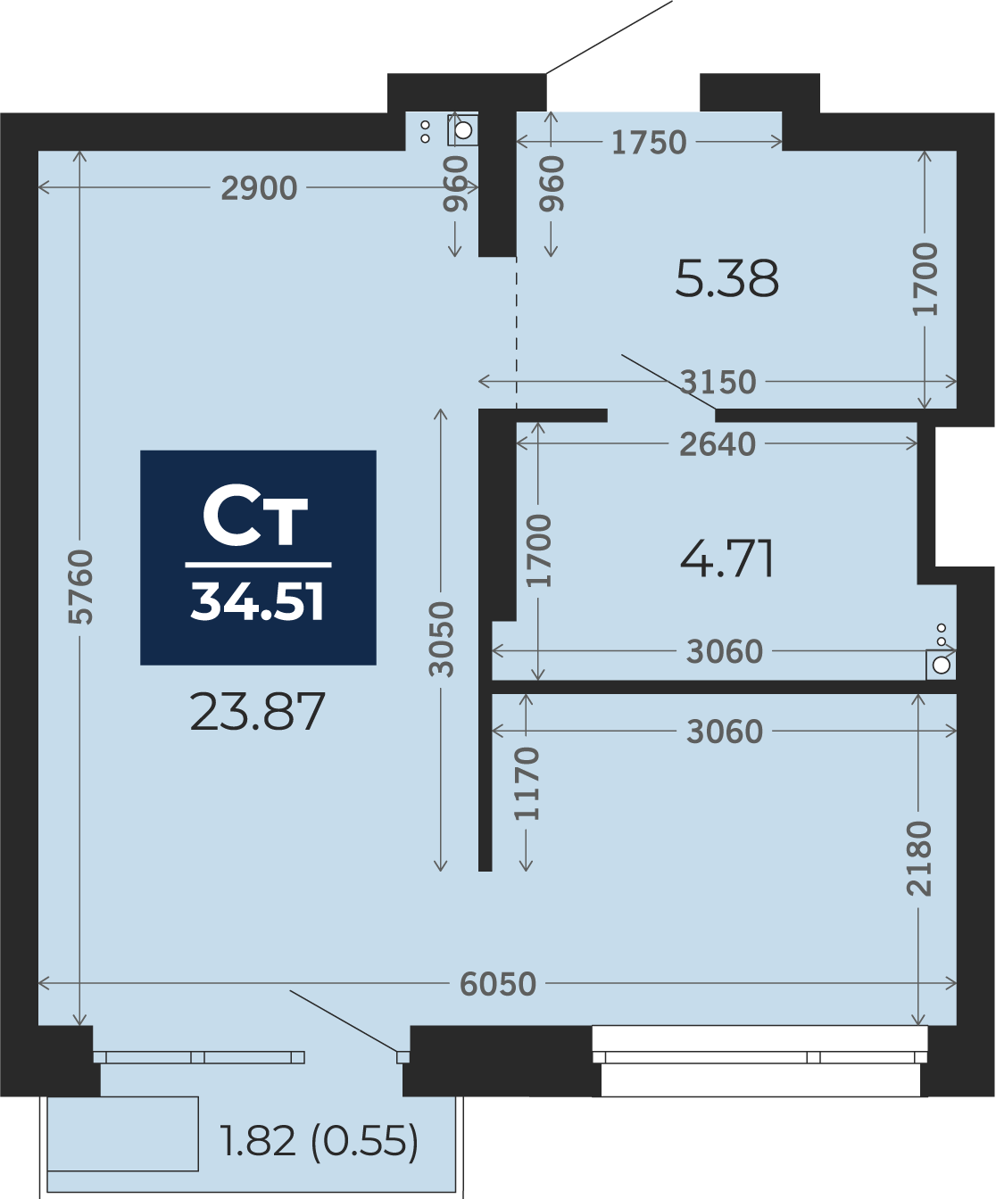 Квартира № 373, Студия, 35.78 кв. м, 9 этаж