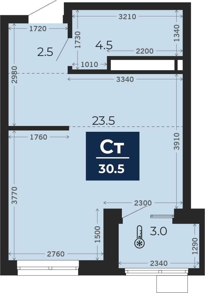 Квартира № 45, Студия, 33.9 кв. м, 7 этаж