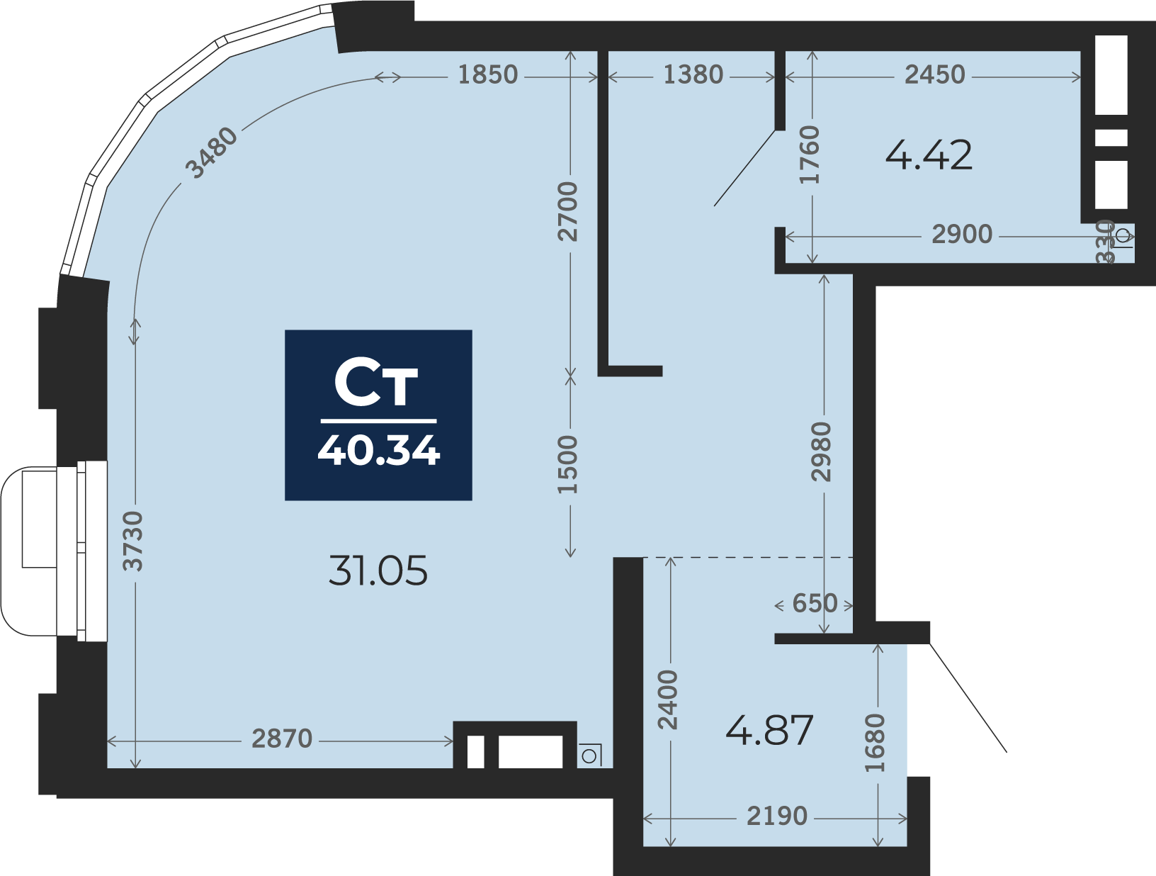 Квартира № 304, Студия, 40.34 кв. м, 4 этаж
