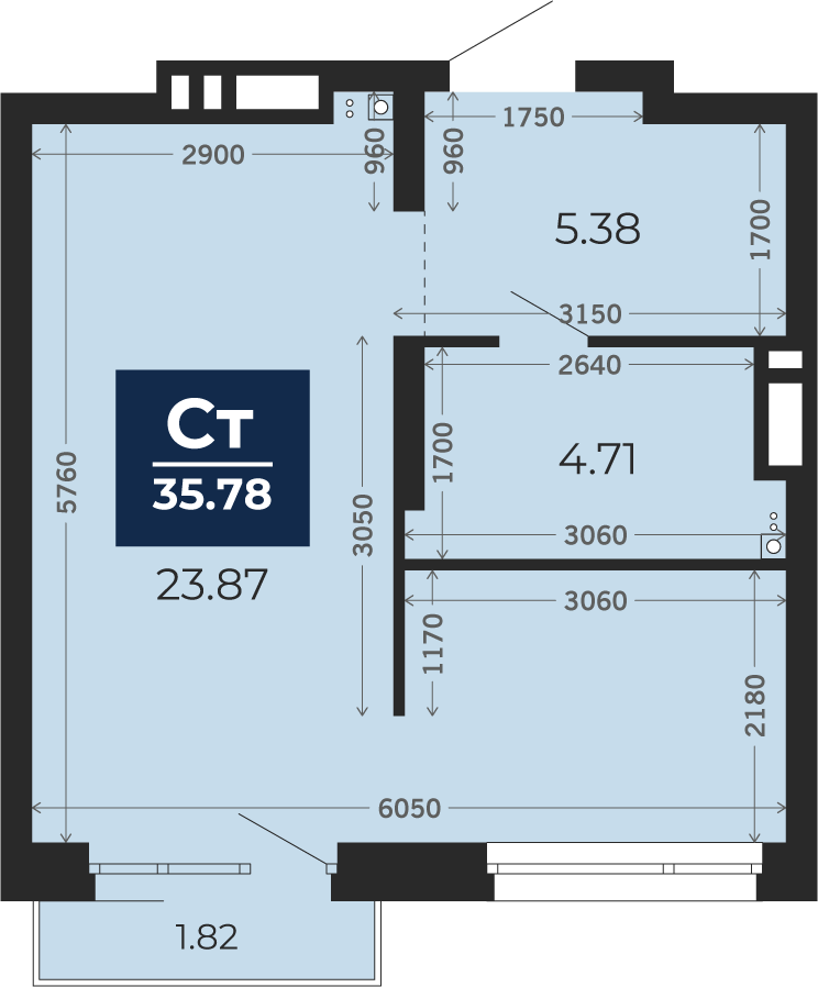 Квартира № 327, Студия, 35.78 кв. м, 3 этаж