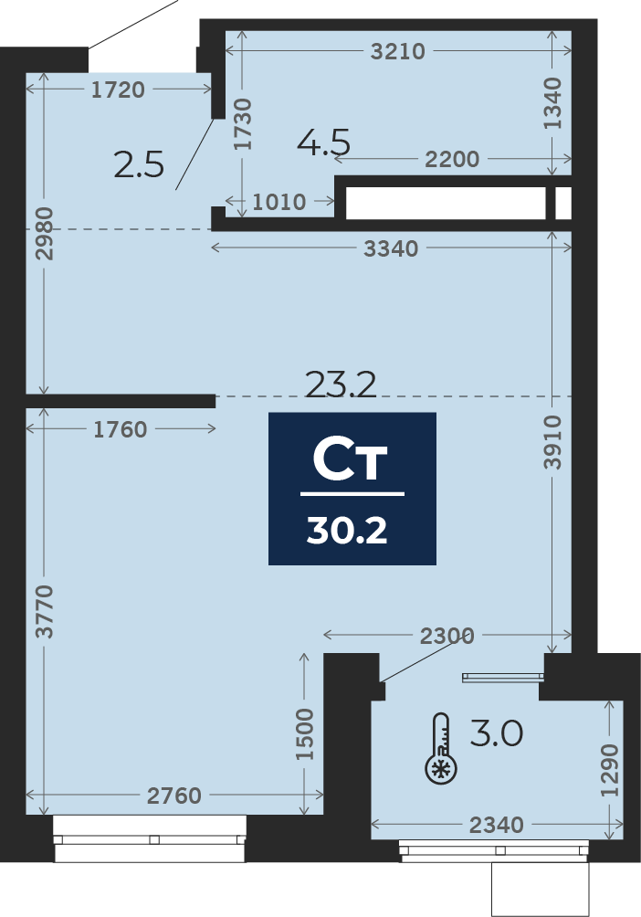 Квартира № 53, Студия, 33.9 кв. м, 8 этаж