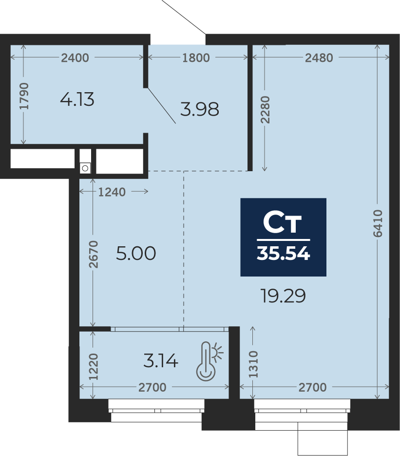 Квартира № 111, Студия, 35.54 кв. м, 11 этаж