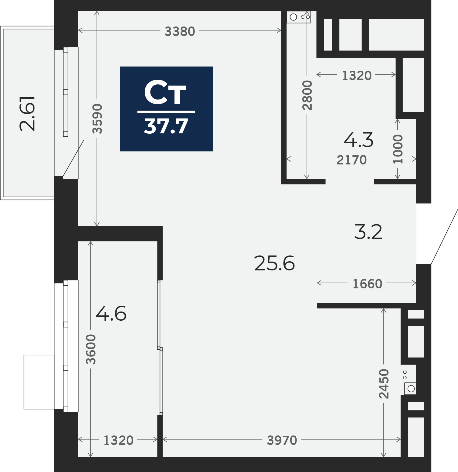 Квартира № 258, Студия, 41.2 кв. м, 8 этаж