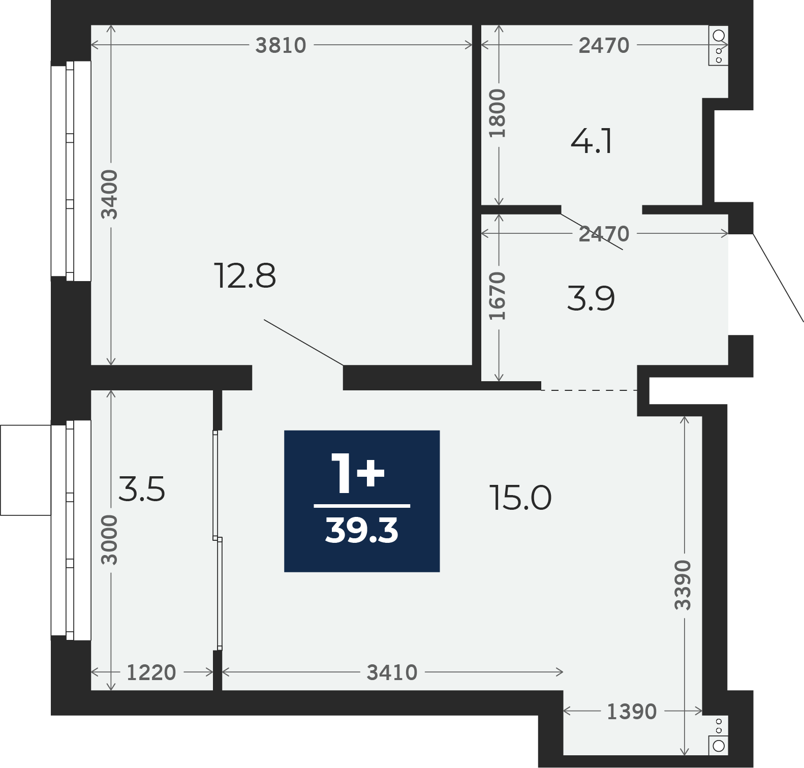 Квартира № 427, 1-комнатная, 40.09 кв. м, 12 этаж