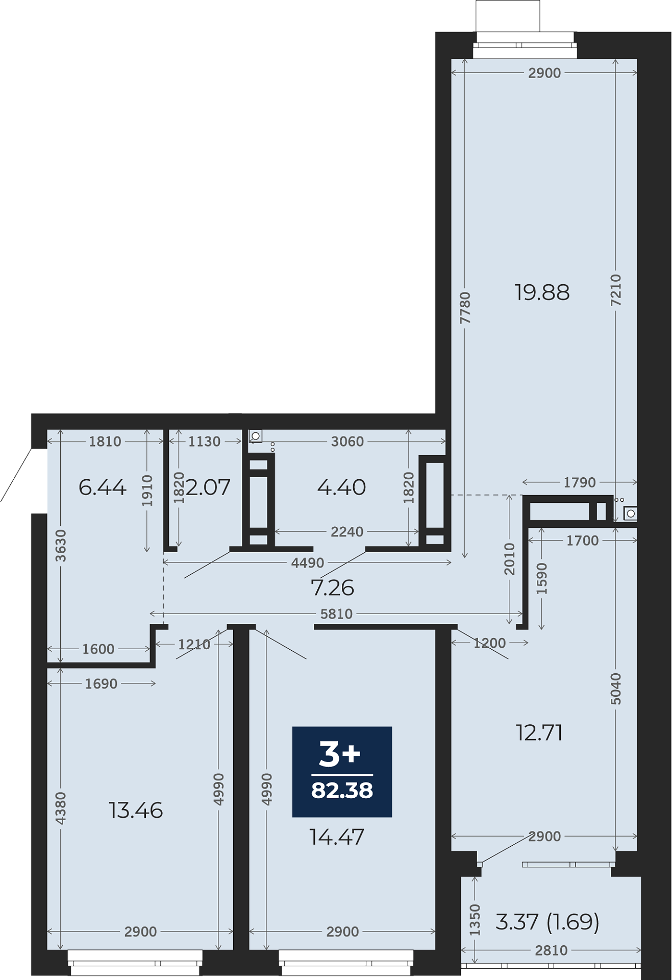 Квартира № 245, 3-комнатная, 84.06 кв. м, 14 этаж